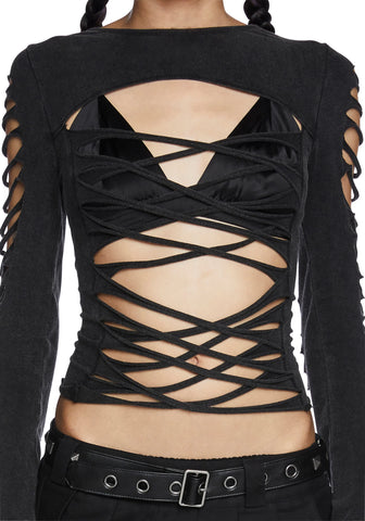 Deviant Curfew Cut-Out Top - Dark Gray