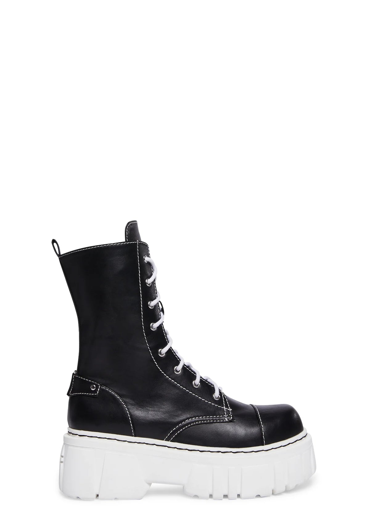 Devil Games Mismatched Combat Boots - Black/White