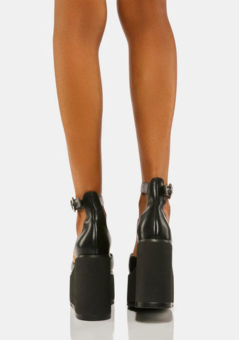 Black No Roof Platform Sandals