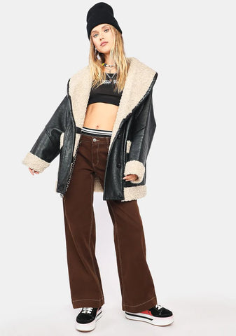 Vegan Leather Shearling Coat