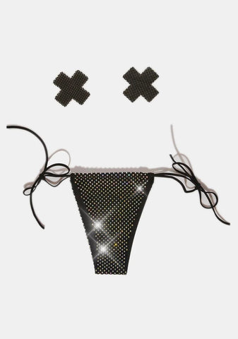Shiney Hiney Iridescent Rhinestone Pasties And Panty Set