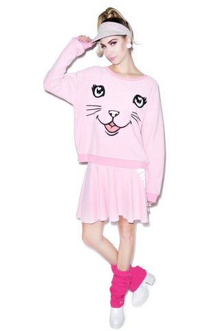 Happy Cat Oversized Sweatshirt - White