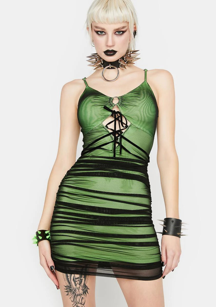 Green Mesh Mini Dress