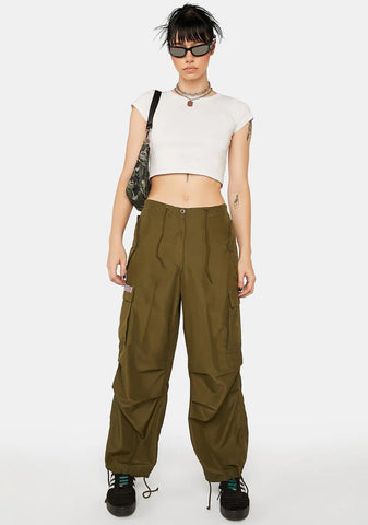 Silky Olive Flap Pocket Cargo Pants