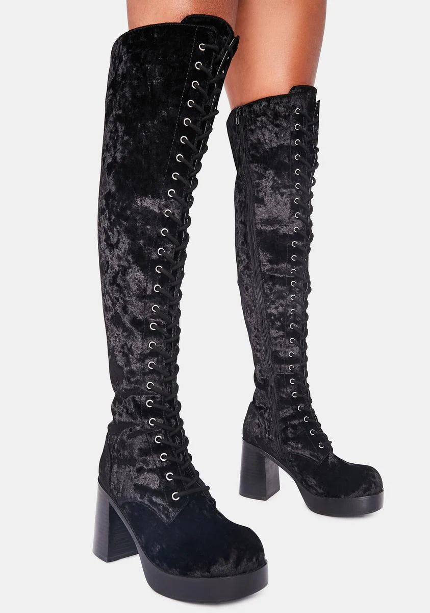 Original Sin Velvet Knee High Boots