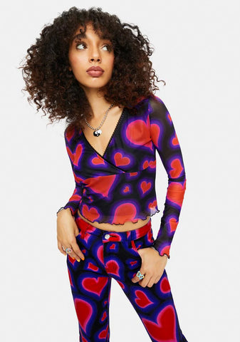 Electric Juice Mesh Heart Long Sleeve Crop Top