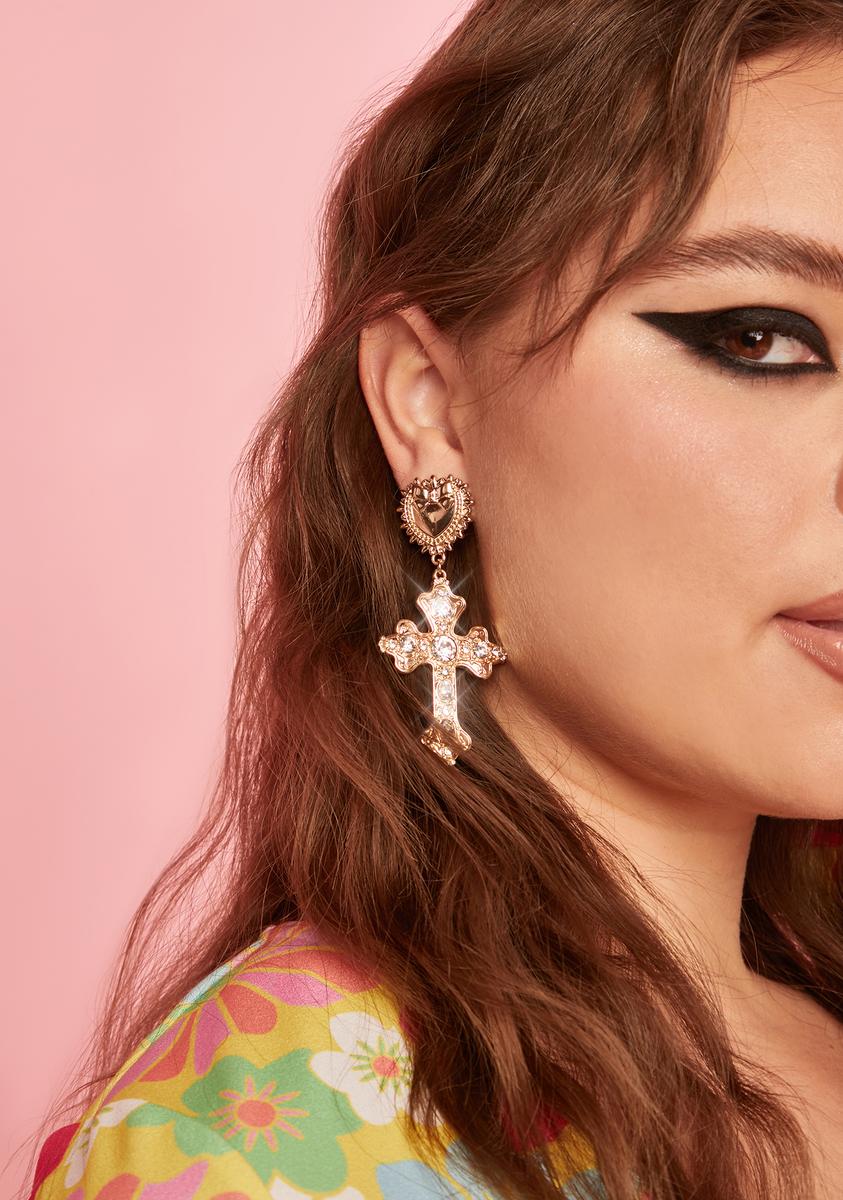 Holy Daze Rhinestone Cross Earrings