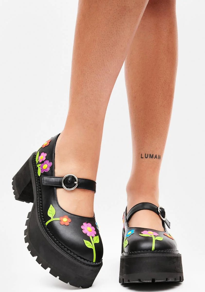 No Justice Floral Mary Janes
