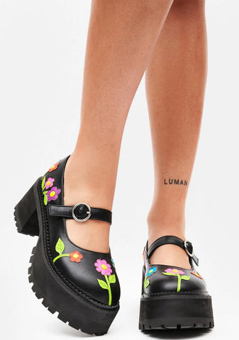 No Justice Floral Mary Janes