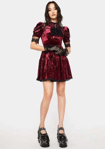 Dead Wine Frilly Neck Dress