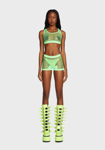 Lime Work It Out Fishnet Shorts Set