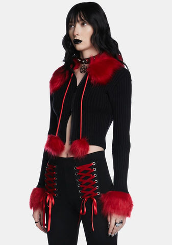 Imaginary Joy Cropped Cardigan - Red