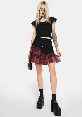 Hell Girl Series Mesh Stitched Grid Skort