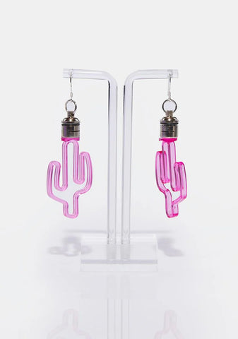 Pink Light Up Cactus Earrings