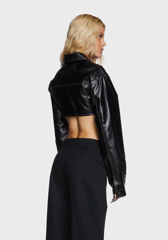Faye Cropped Faux Leather Jacket