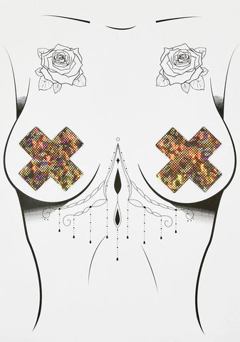 Silver Shattered Glass Disco Ball Glitter Cross Pasties