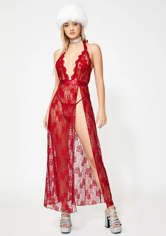 Scarlet Seduction Lace Gown