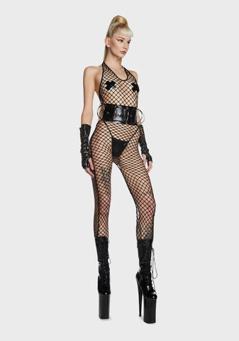 Expert On Everything Fishnet Jumpsuit