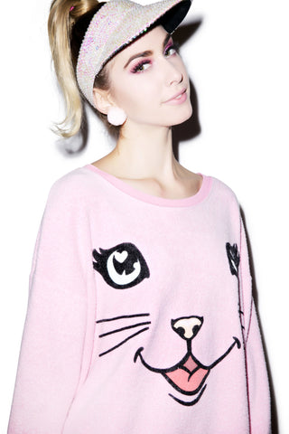 Happy Cat Oversized Sweatshirt - White