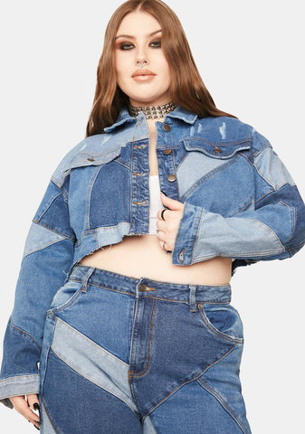 Plus Always Wonder Patchwork Denim Cropped Jacket