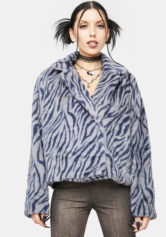Zebra Fierce Heart Faux Fur Jacket