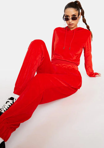 Red Kira Velour Hoodie