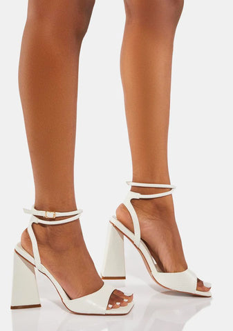 White Chriselle Square Toe Heels