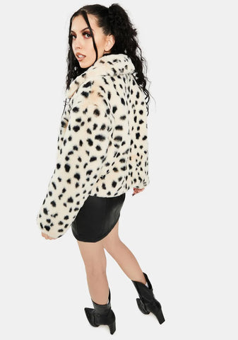 Snow Leopard Faux Fur Bomber