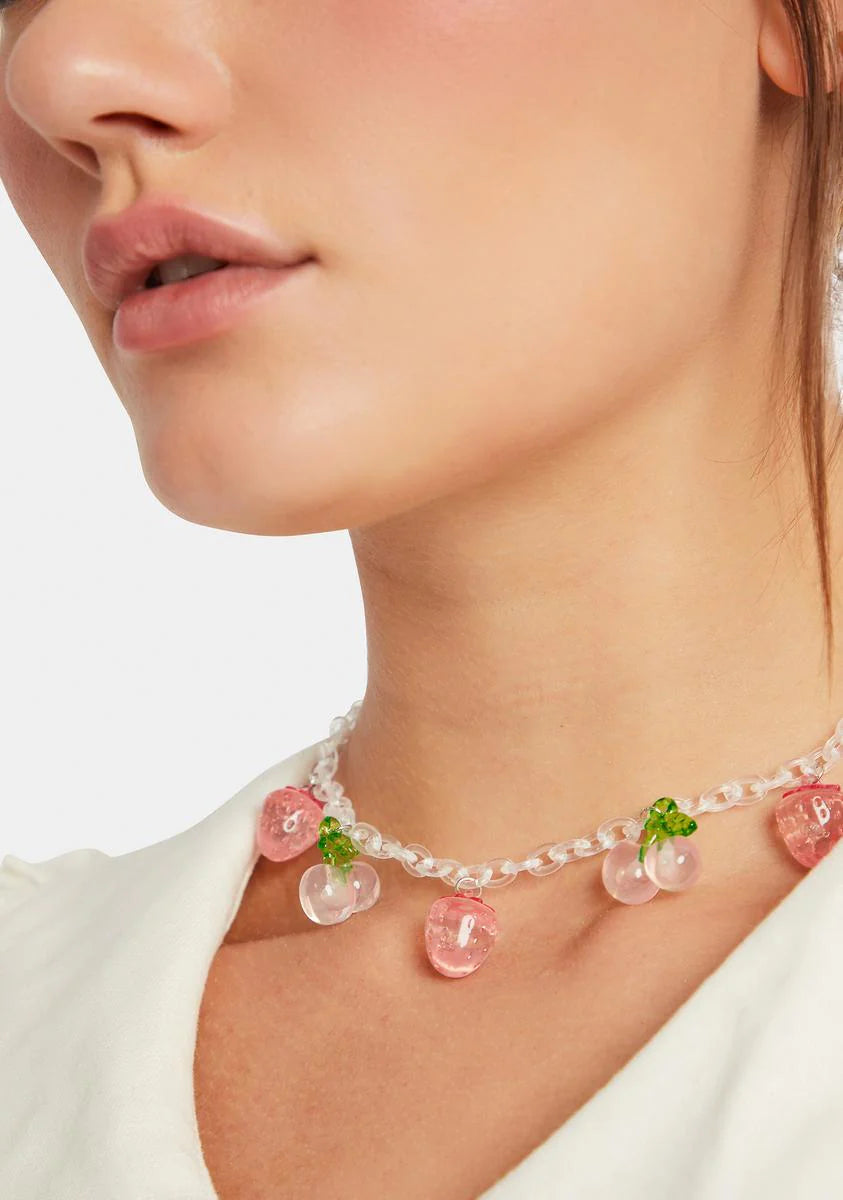 Pastel Bitten Cherries Chain Necklace