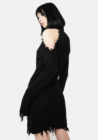 Noir Reaching Out Distressed Mini Dress