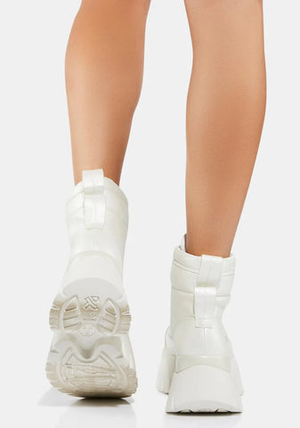 White Gooey Platform Boots