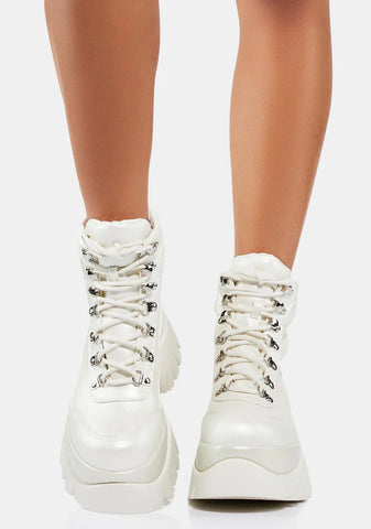 White Gooey Platform Boots