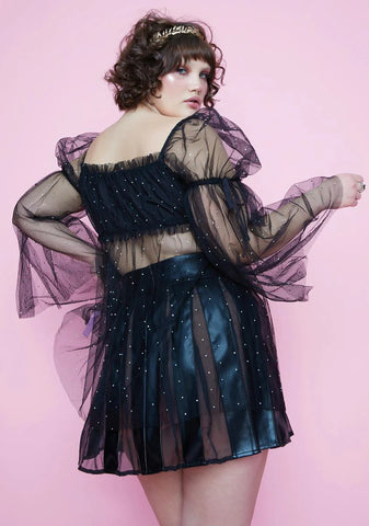 Divine Elf Priestess Rhinestone Tulle Crop Top