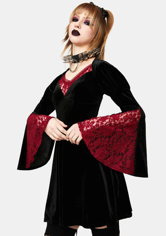 Black Mini Dress With Red Lace Sleeves