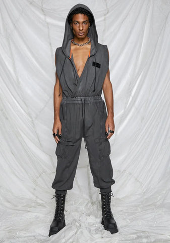 Synth Unisex Hooded Washed Cotton Jumpsuit
