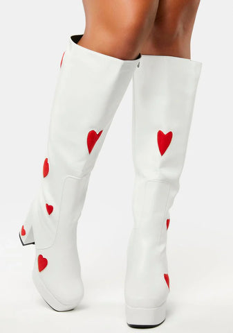 Wide Calf White Jam Tarts Platform Boots