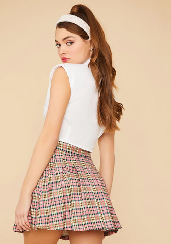 Rose Study Date Plaid Pleated Mini Skirt