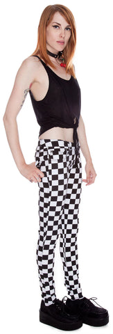 Dyed Checkered Jeans - Red