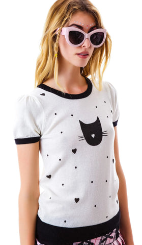 Pussy Lover Short Sleeve Sweater - Black