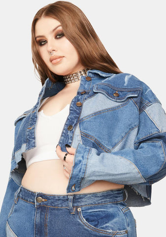 Plus Always Wonder Patchwork Denim Cropped Jacket