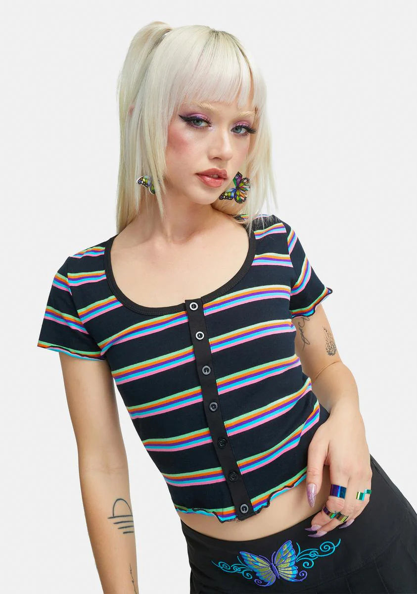 Abstract Reality Striped Button Up Tee
