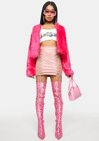 Baesic Satisfied Smirk Vegan Leather Lace Up Skirt