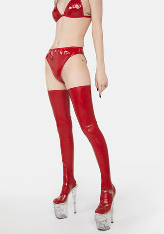 Red Latex Thigh High Stockings