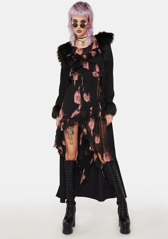 Grunge Irregular Floral Printed Ruffled Dress