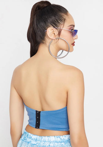 Sky Satin Cropped Corset Top