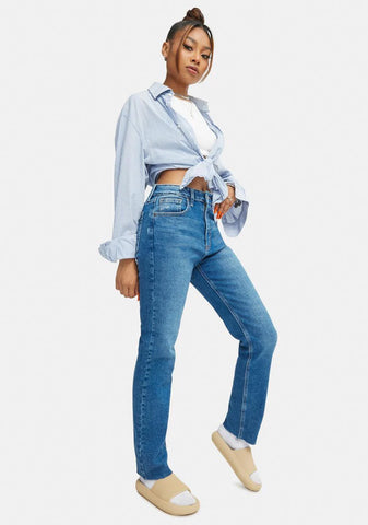 Cropped Straight Leg Medium Denim Jeans