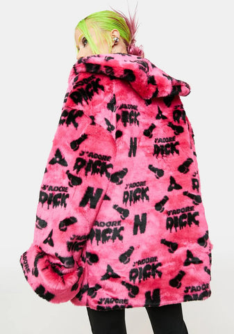 J'adore Dick Monogram Faux Fur Long Jacket