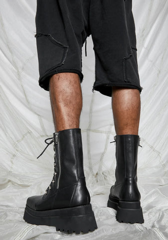 Synth Unisex Genuine Leather Square Toe Combat Boots