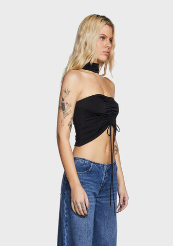 Paloma Drawstring Choker Top - Black