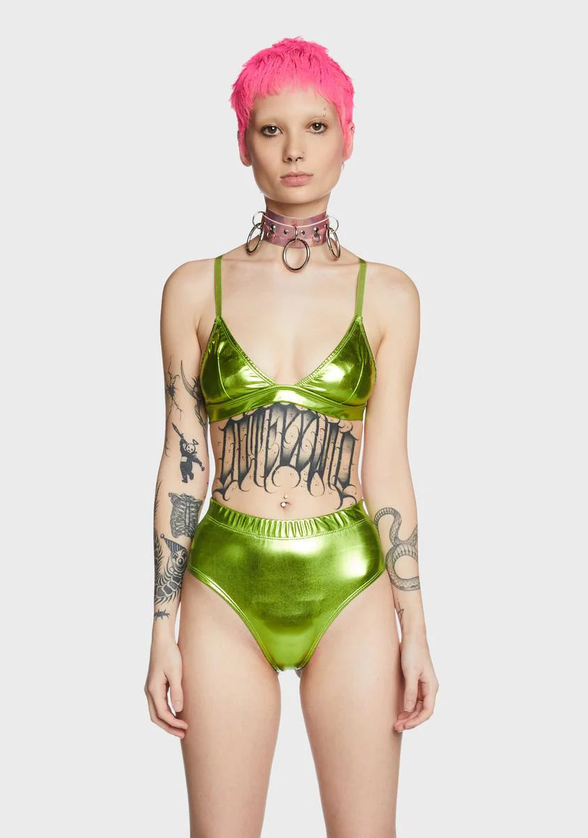 Cosmic Ace Metallic Bra Top - Lime